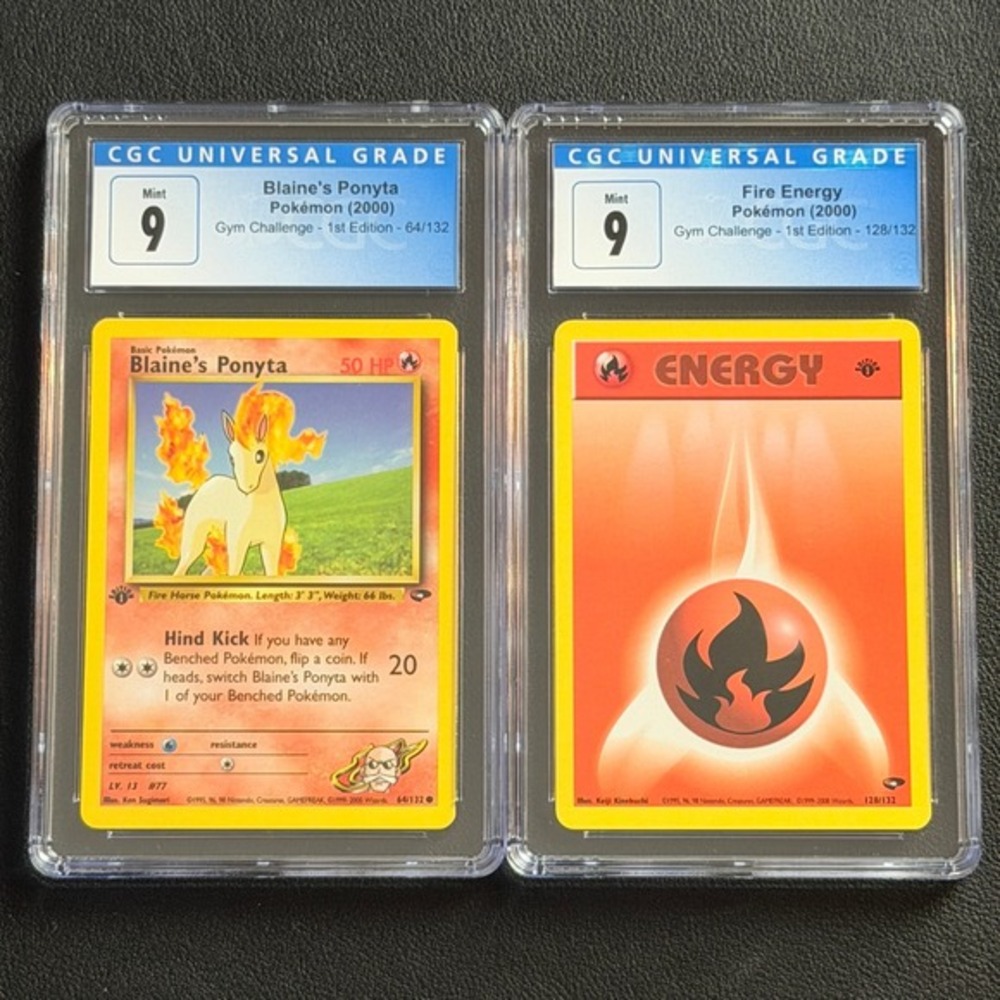 Blaine's Ponyta 64/132 1st Ed + Fire Energy CGC 9 TCG Pokémon 2000 Gym Challenge